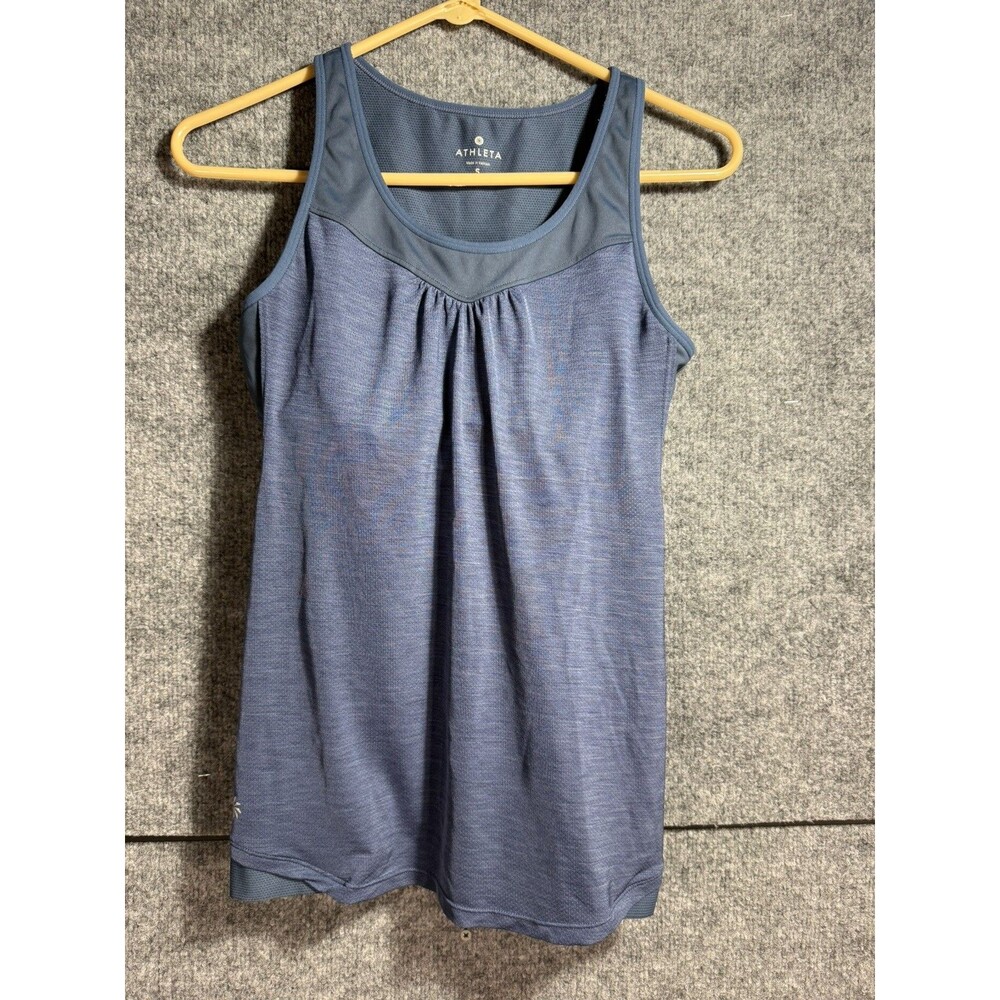 Athleta Tank Top Womens Small Blue Heathered Shelf Bra Yoga Workout No Pads